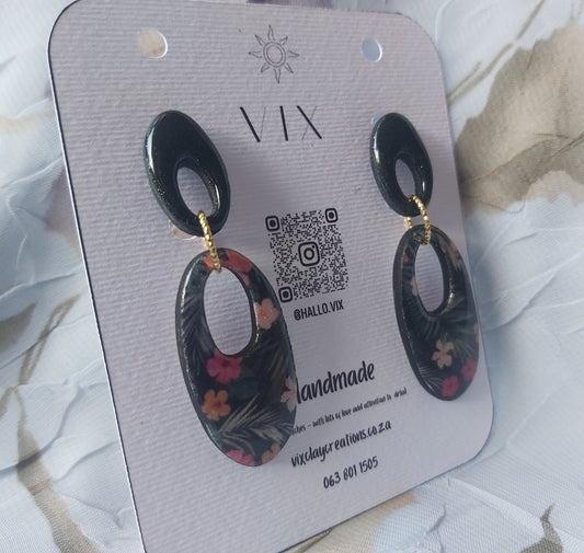 Handmade Polymer Clay Earring - Hibiscus Design 01