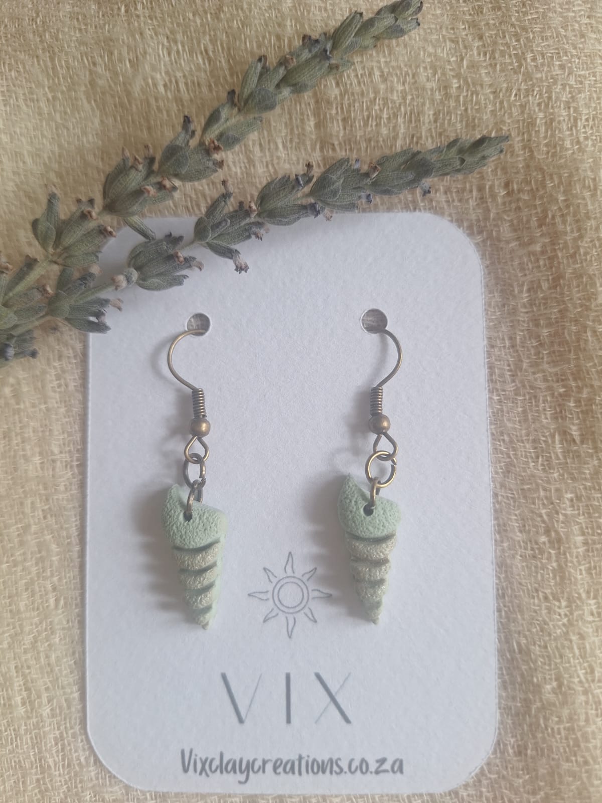 Handmade Polymer Clay Shimmer Sage Green Seashells