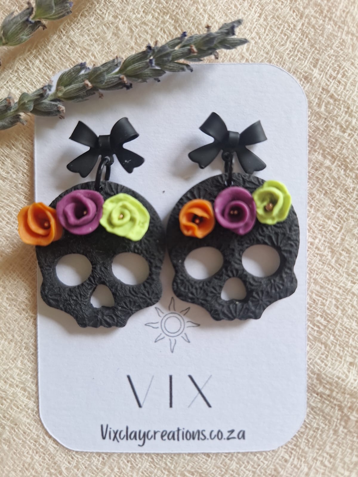 Handmade Polymer Clay Mexican Sugar Skull Earring