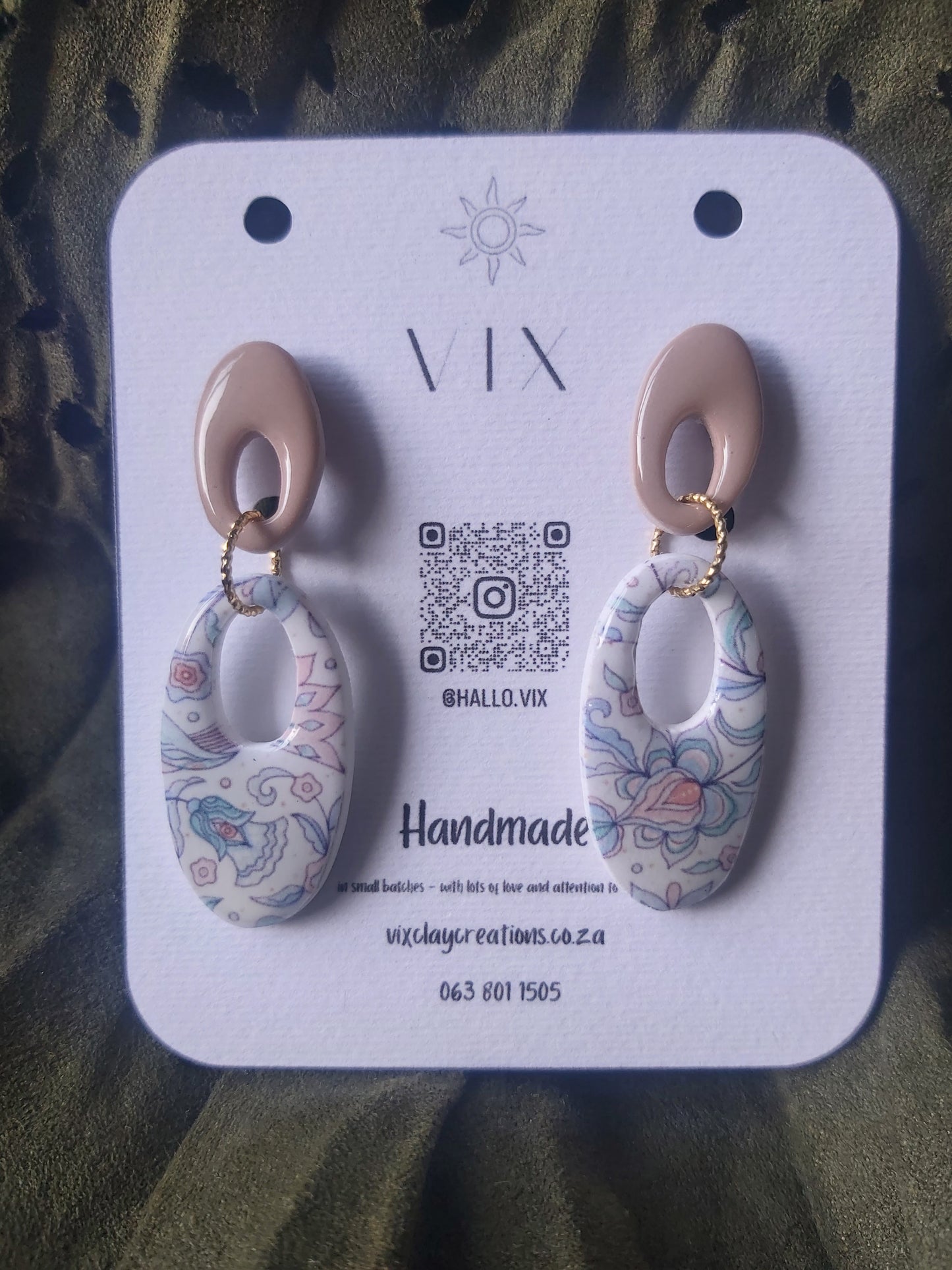 Handmade Polymer Clay Earring - Light Blue Whimsical Design 01