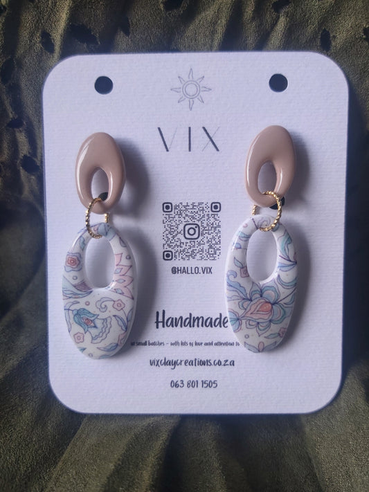 Handmade Polymer Clay Earring - Light Blue Whimsical Design 01