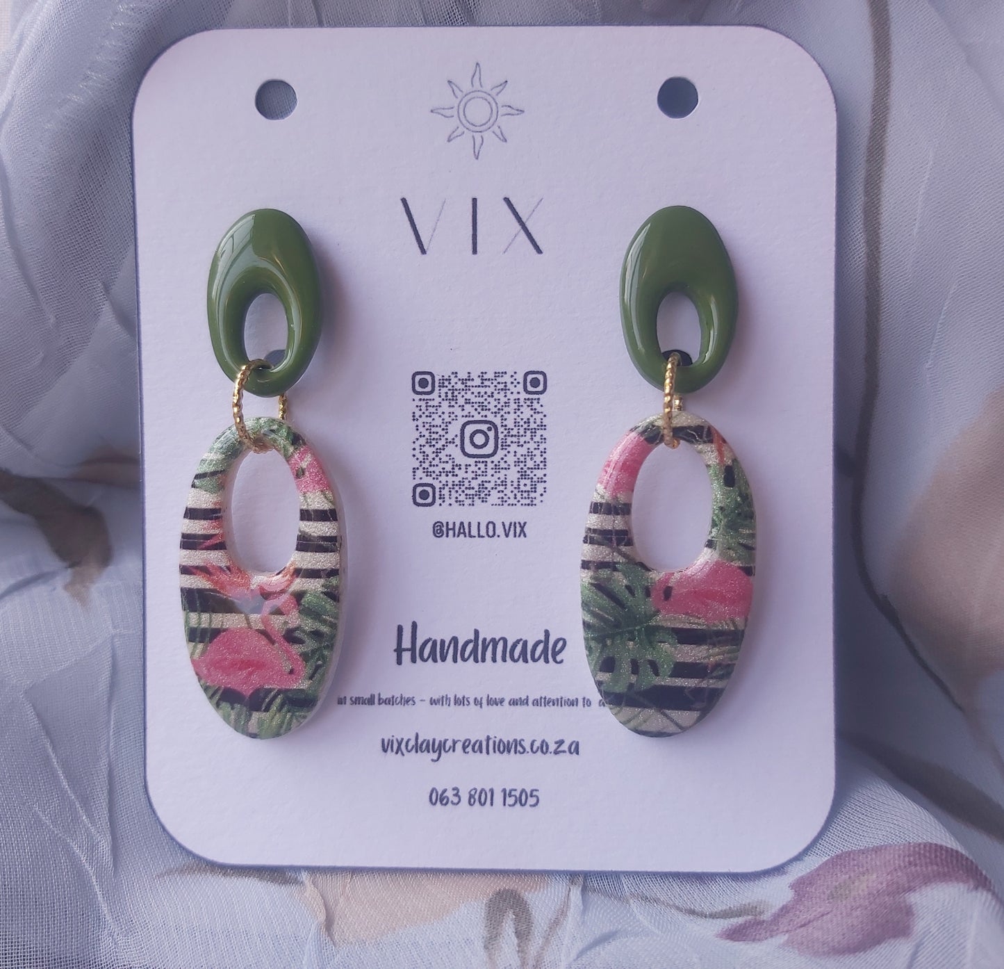 Handmade Polymer Clay Earring - Flamingo Design 01