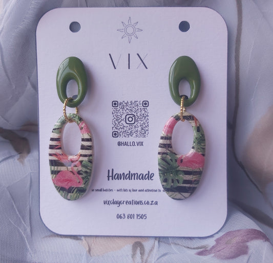 Handmade Polymer Clay Earring - Flamingo Design 01