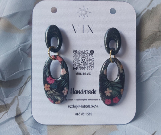 Handmade Polymer Clay Earring - Hibiscus Design 01