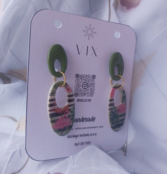 Handmade Polymer Clay Earring - Flamingo Design 01