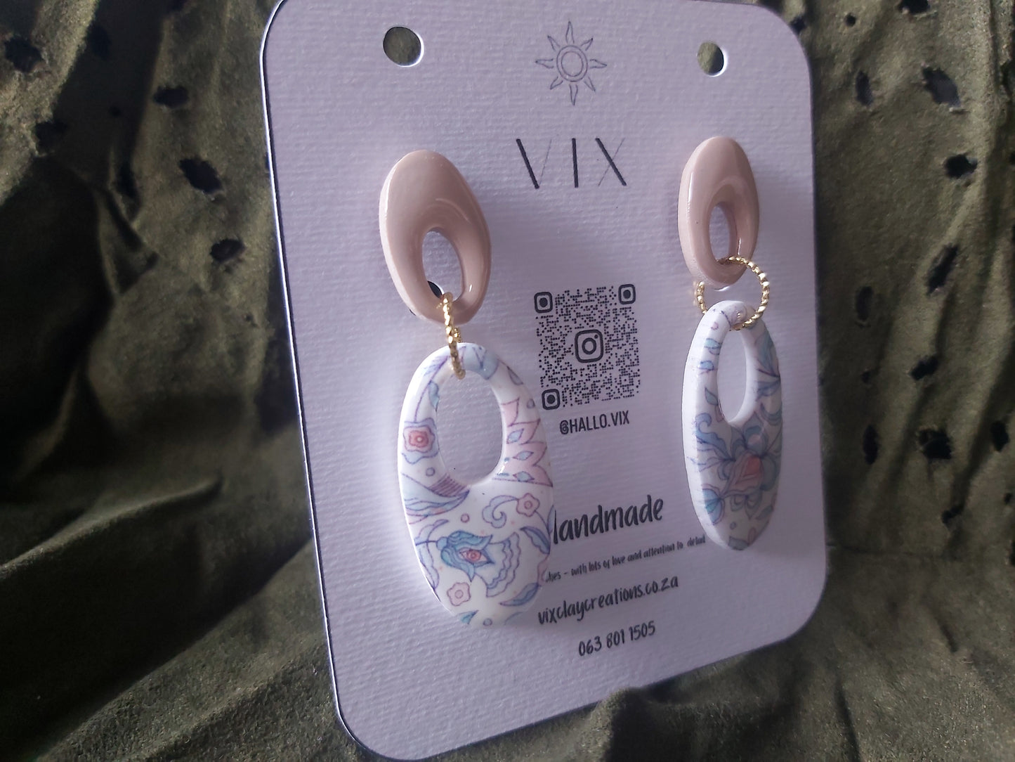 Handmade Polymer Clay Earring - Light Blue Whimsical Design 01