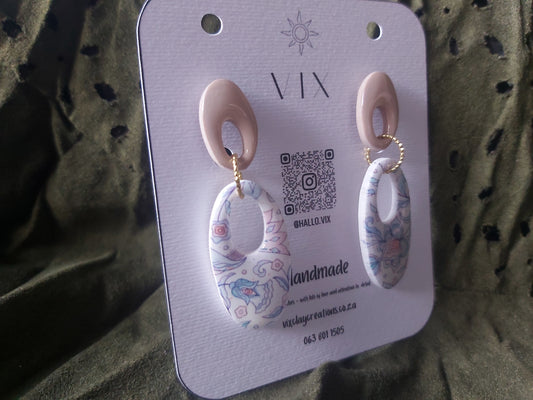 Handmade Polymer Clay Earring - Light Blue Whimsical Design 01