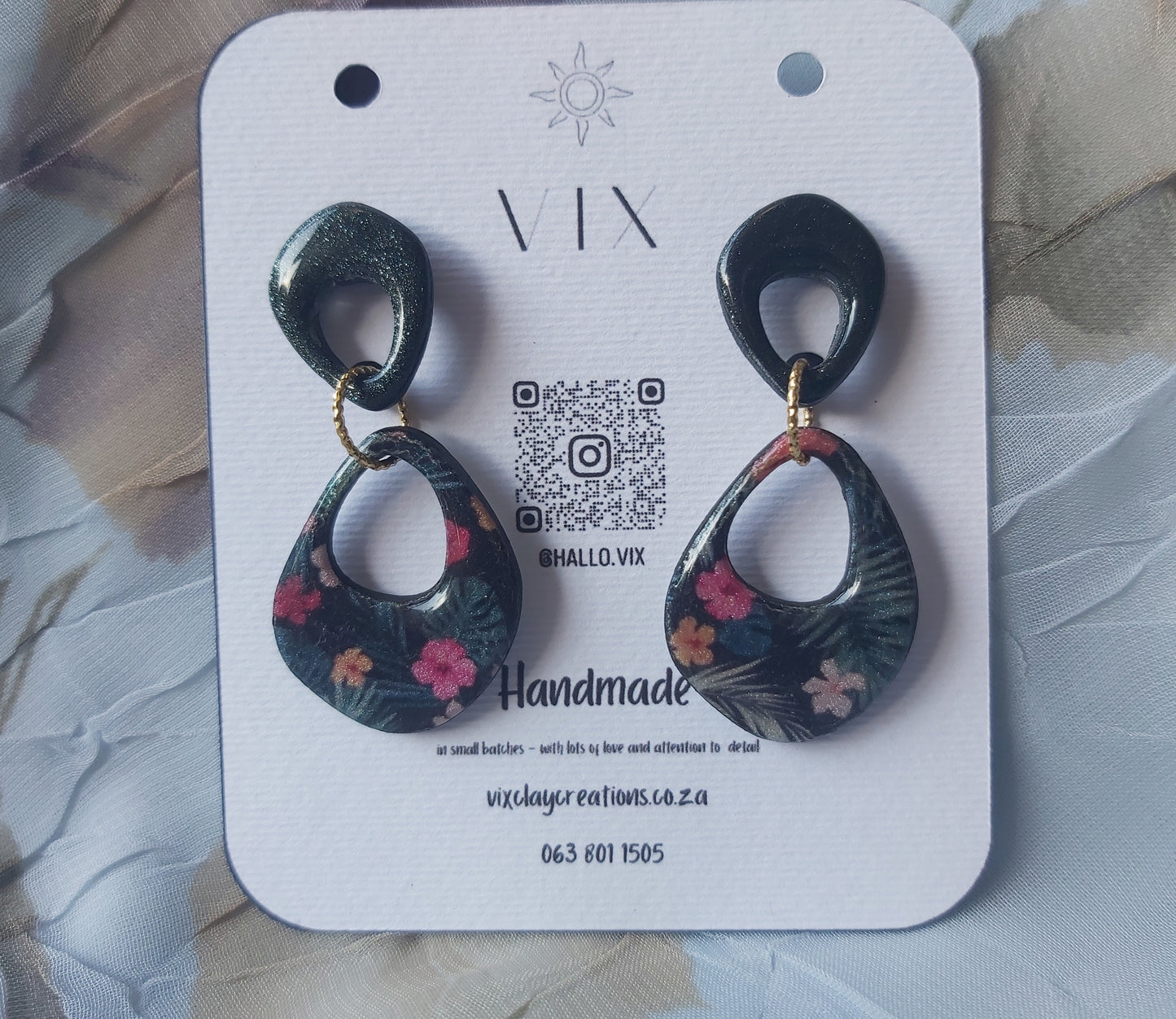 Handmade Polymer Clay Earring - Hibiscus Design 03