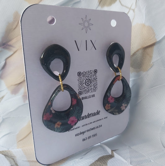Handmade Polymer Clay Earring - Hibiscus Design 03