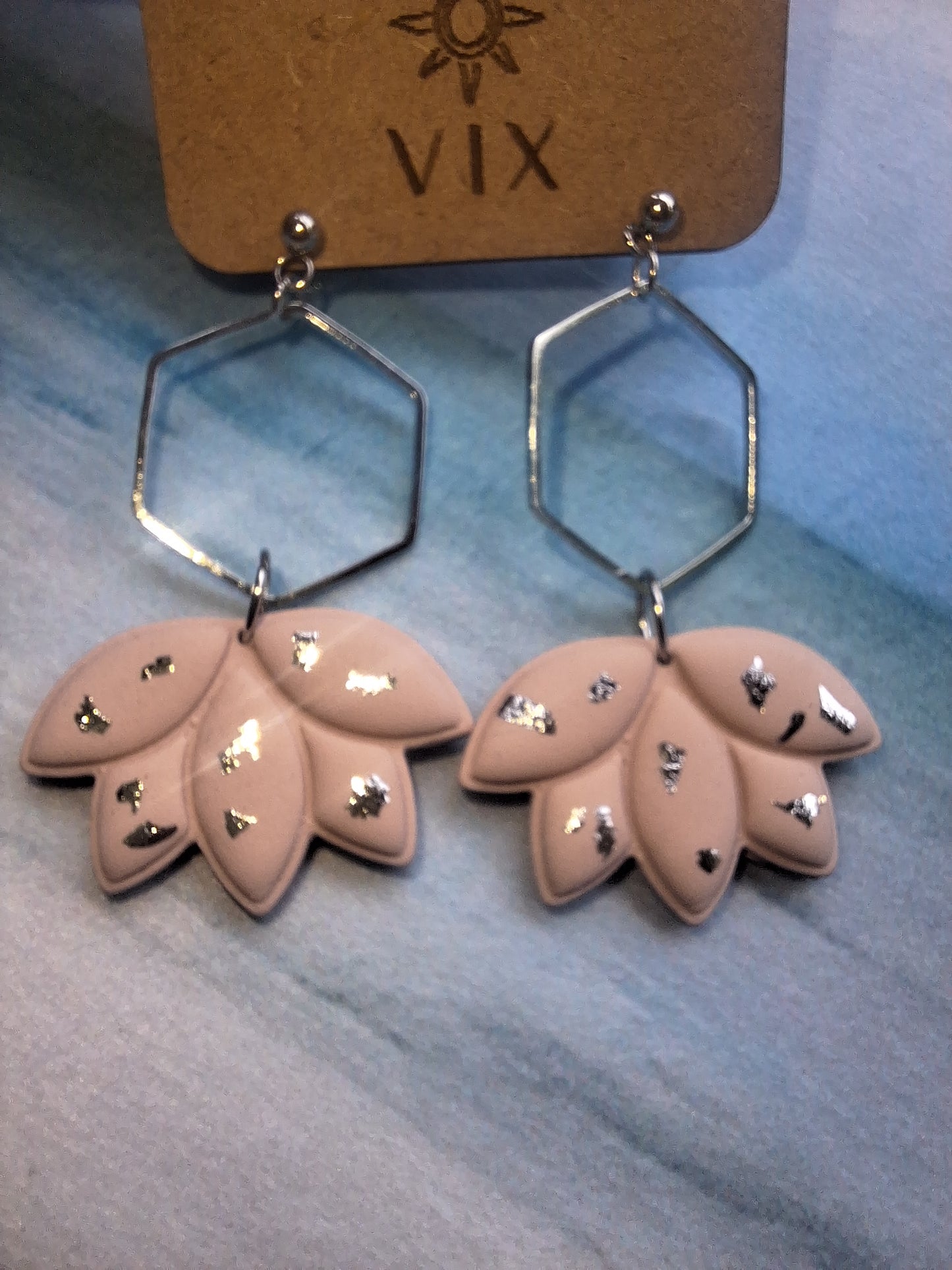 Handmade Polymer Clay Ballet Hexagon Lotus Earring