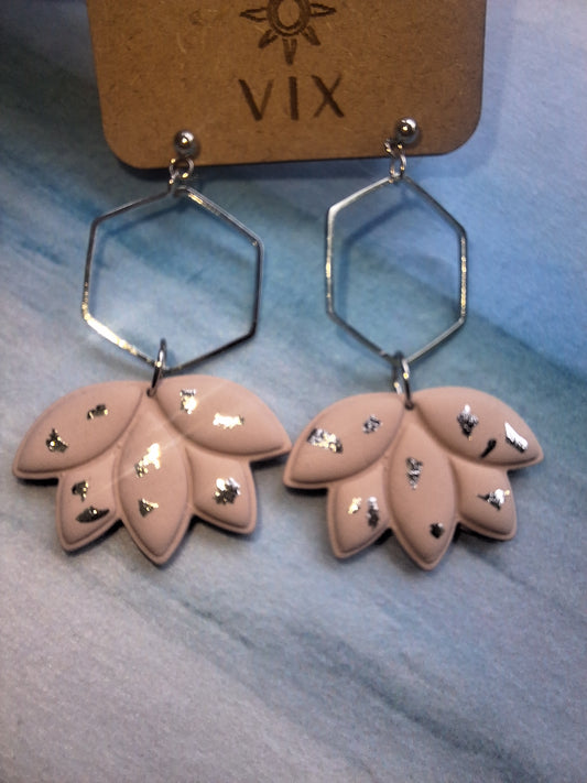 Handmade Polymer Clay Ballet Hexagon Lotus Earring