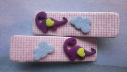 Handmade Polymer Clay Checkered Dino Hairclips - set of two