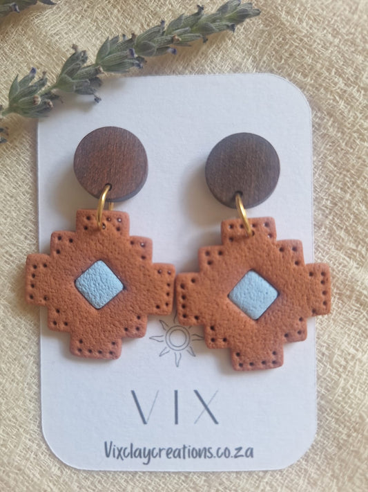 Handmade Polymer Clay Terracotta Aztec Earring