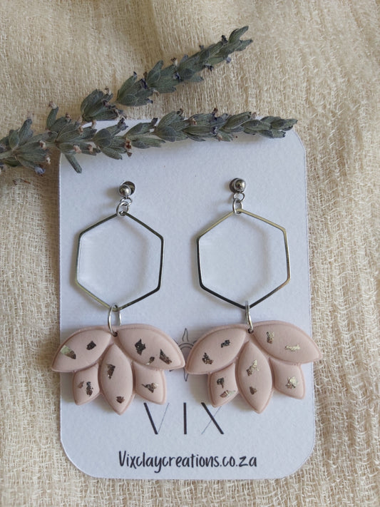 Handmade Polymer Clay Ballet Hexagon Lotus Earring