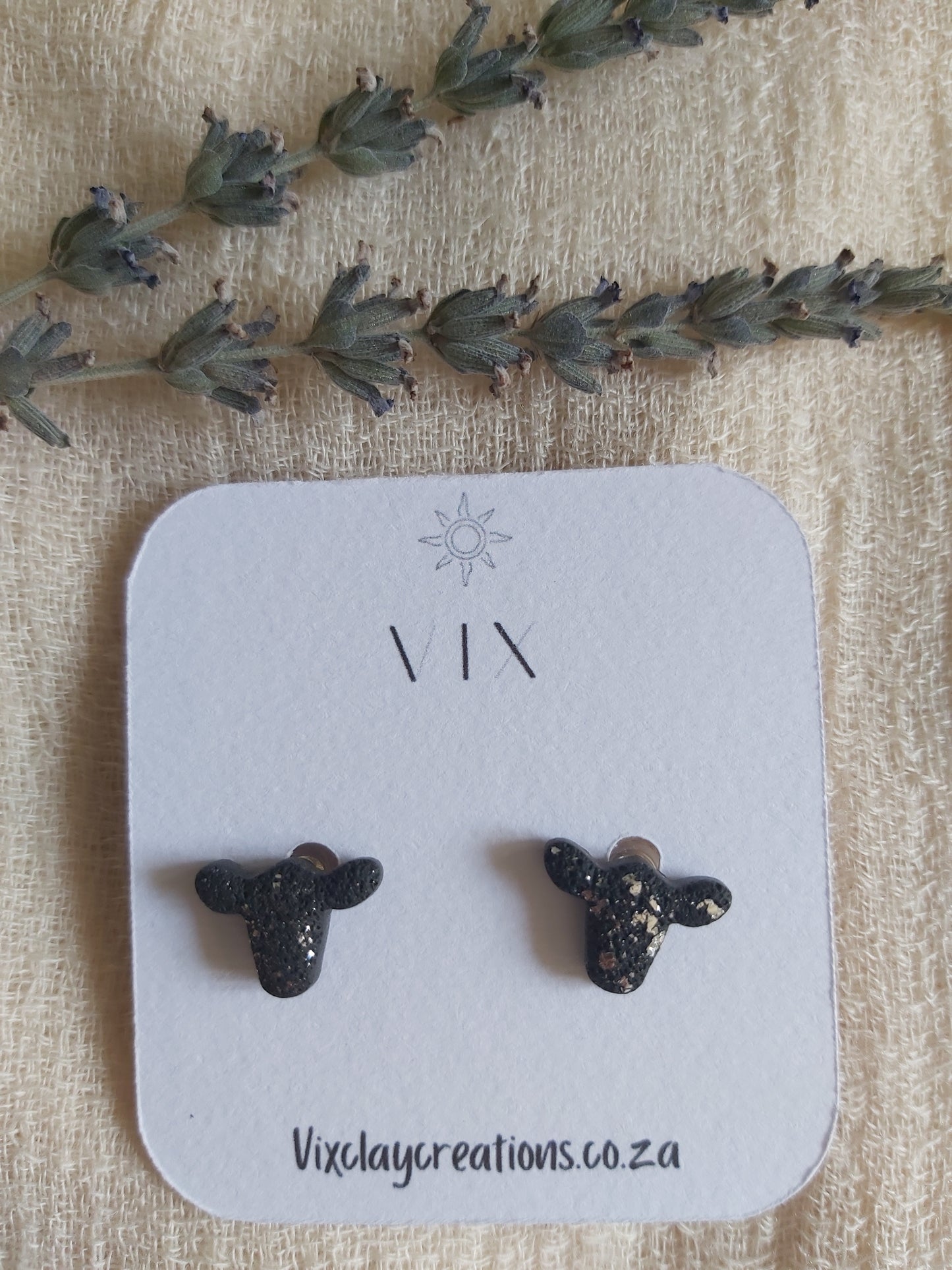 Handmade Polymer Clay Mini Black Cow Stud