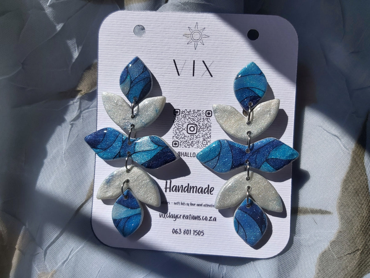 Handmade Polymer Clay Earring - Blue Lead Glass Design 04