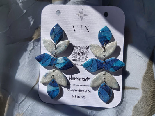 Handmade Polymer Clay Earring - Blue Lead Glass Design 04