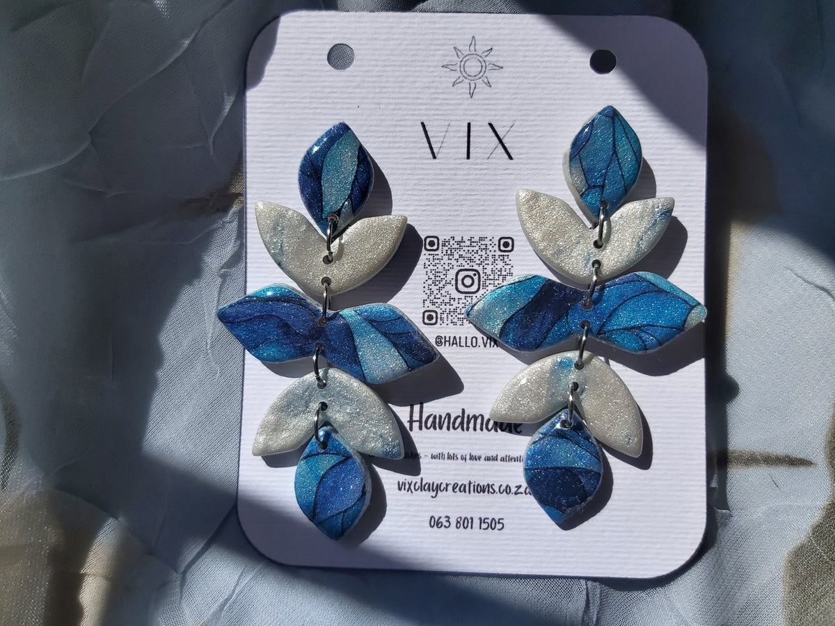 Handmade Polymer Clay Earring - Blue Lead Glass Design 04