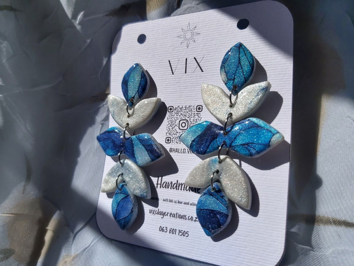 Handmade Polymer Clay Earring - Blue Lead Glass Design 04