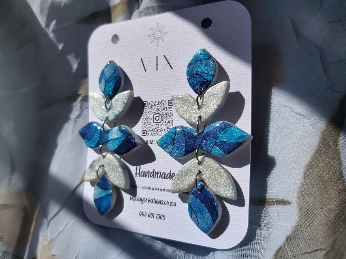 Handmade Polymer Clay Earring - Blue Lead Glass Design 04