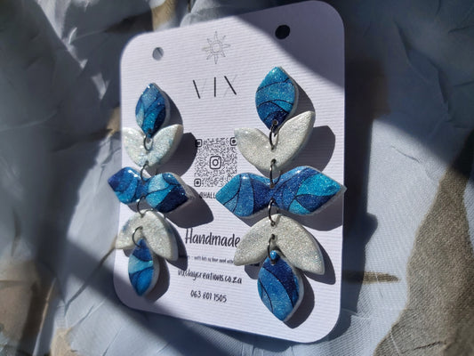 Handmade Polymer Clay Earring - Blue Lead Glass Design 04