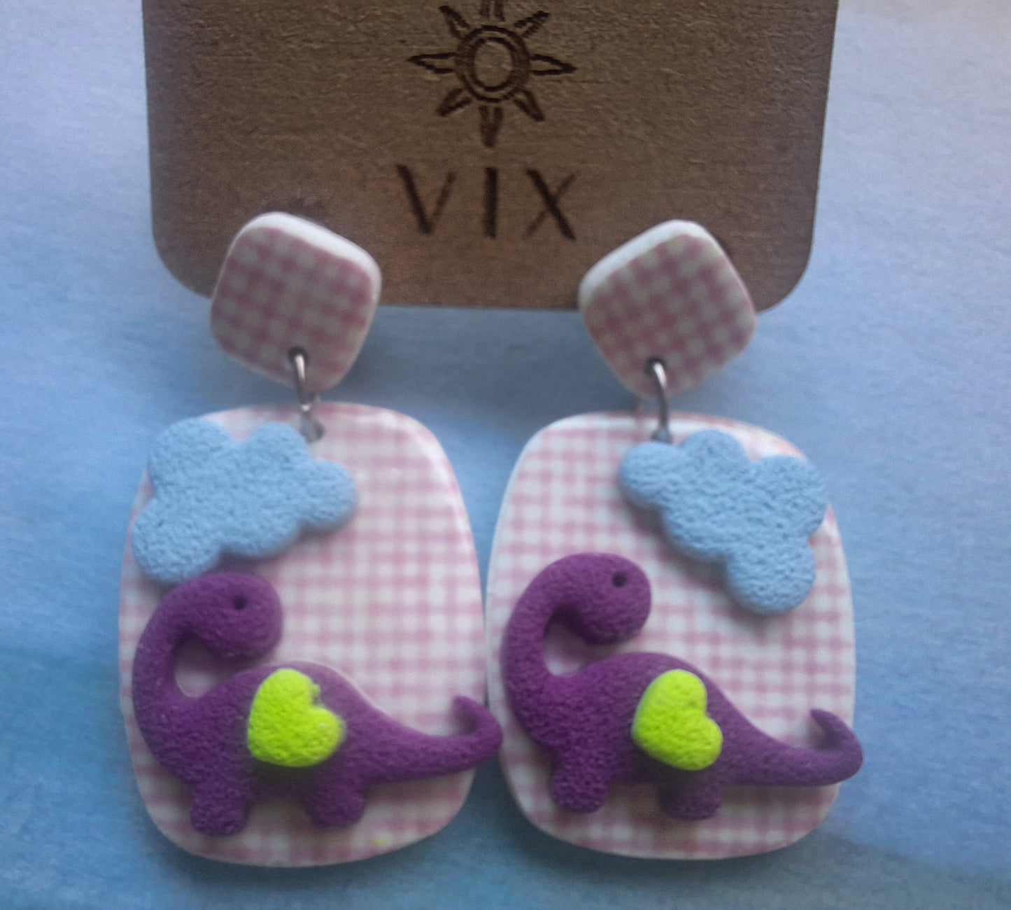 Handmade Polymer Clay Checkered Dino Earrings