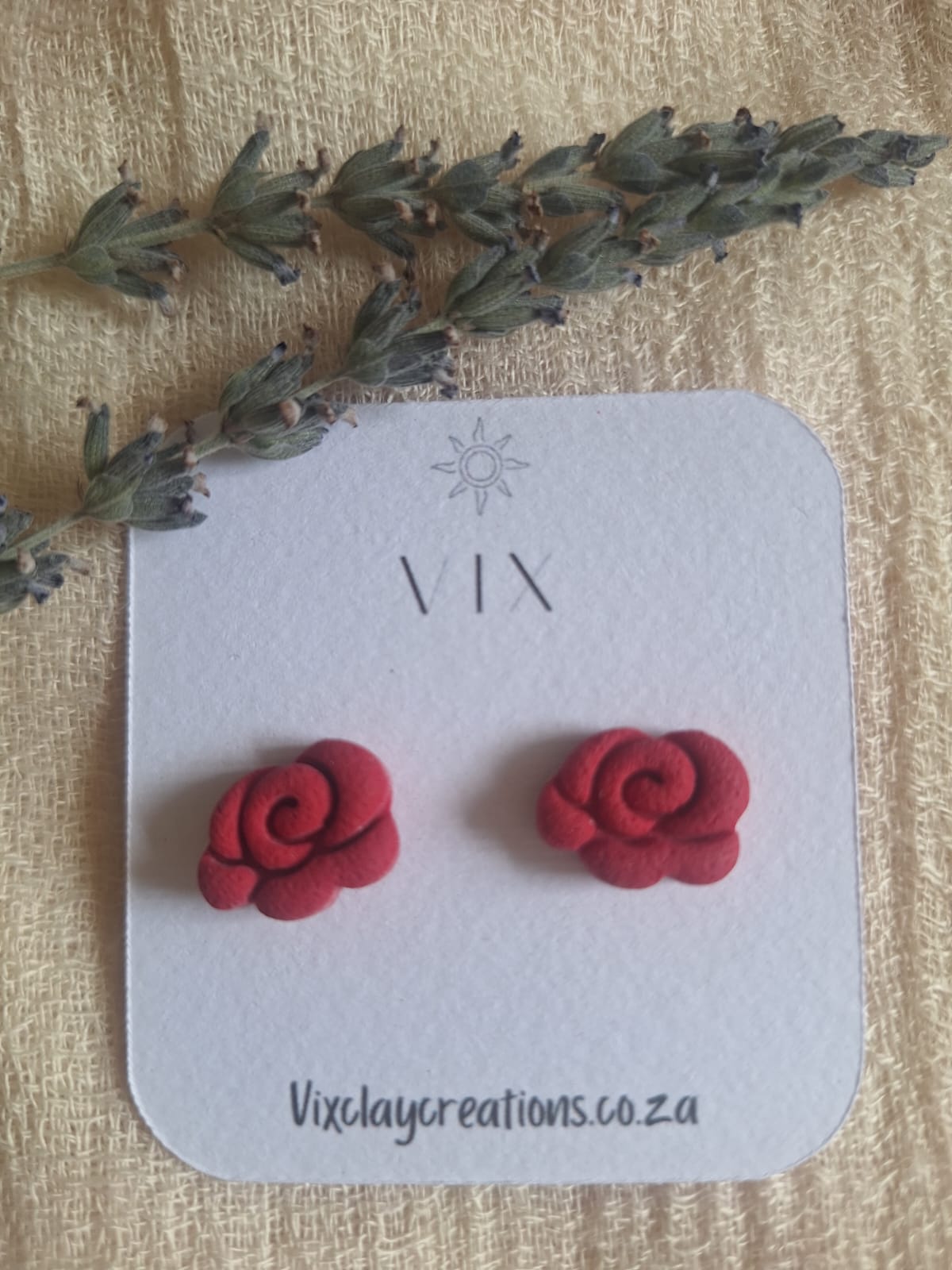 Handmade Polymer Clay Cherry Pie Red Rose Stud
