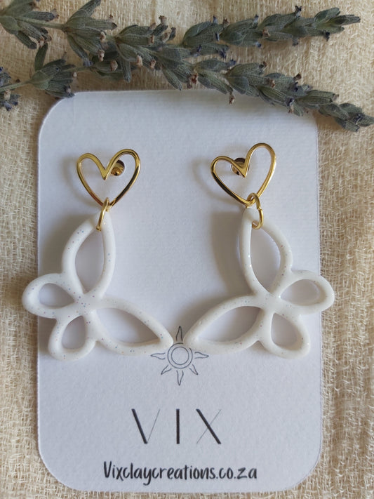 Handmade Polymer Clay Frost White Butterfly Earrings
