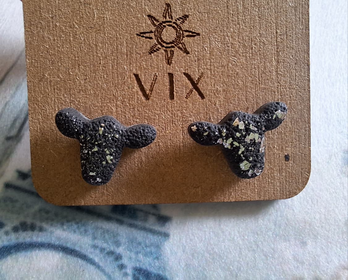 Handmade Polymer Clay Mini Black Cow Stud