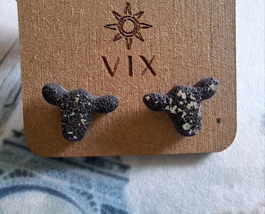 Handmade Polymer Clay Mini Black Cow Stud