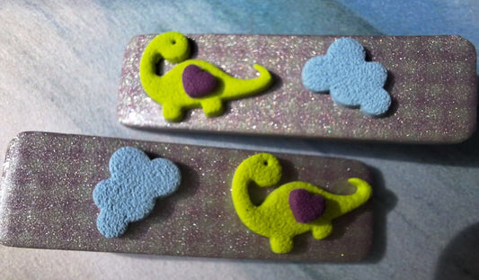 Handmade Polymer Dino Hairclips - set of two