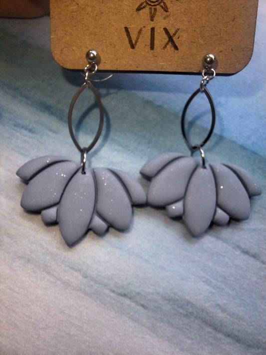 Handmade Polymer Clay Ice Blue Teardrop Lotus Earring