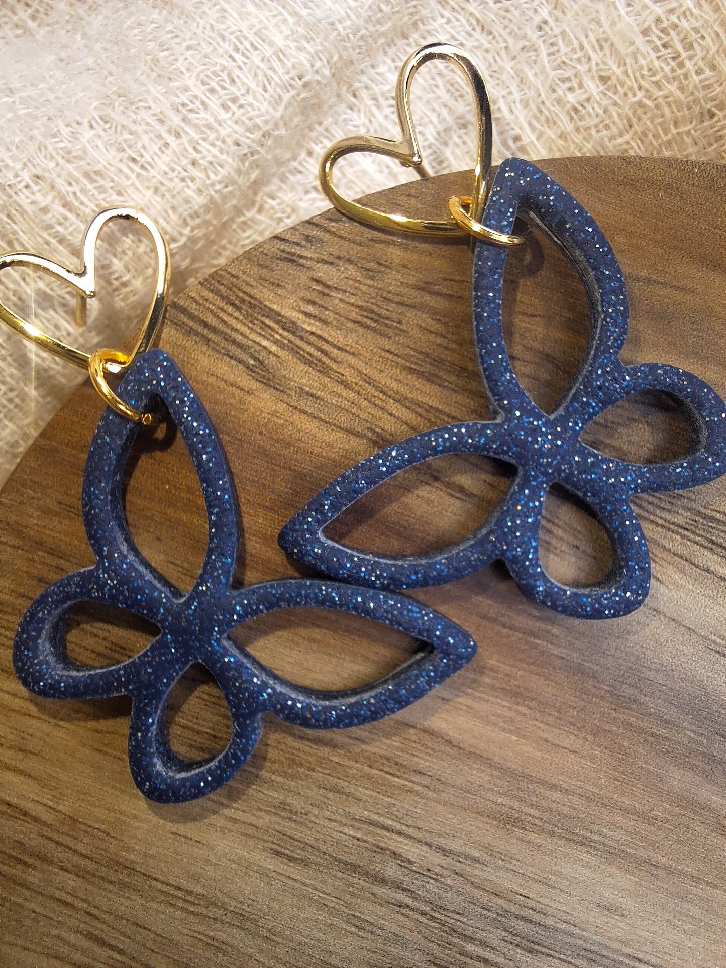 Handmade Polymer Clay Midnight Blue Butterfly Earrings