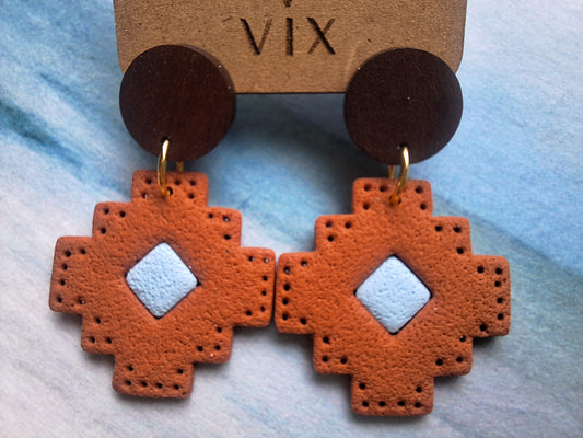Handmade Polymer Clay Terracotta Aztec Earring