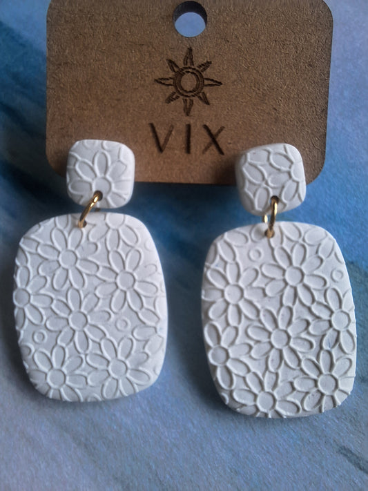 Handmade Polymer Clay Daisy Pattern Square Earring