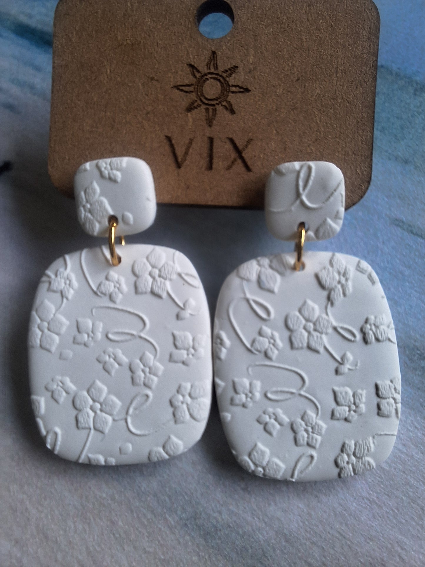 Handmade Polymer Clay Floral Pattern Square Earring