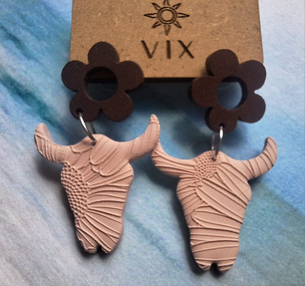 Handmade Polymer Clay Sunflower Patterned Bull Skull